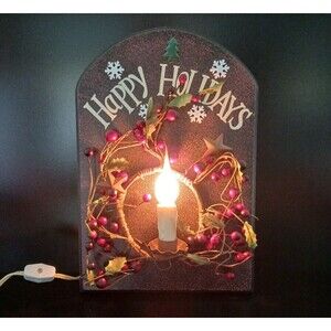 Happy Holidays Light Up Hanging Wall Plaque Plug in Christmas Decoration